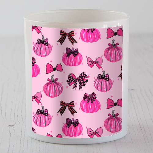 Pink Coquette Pumpkins and Bows Pattern - scented candle by EZbie