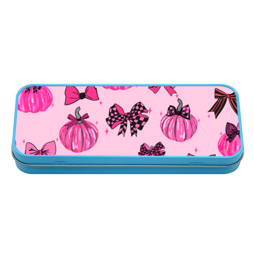 Pink Coquette Pumpkins and Bows Pattern - tin pencil case by EZbie