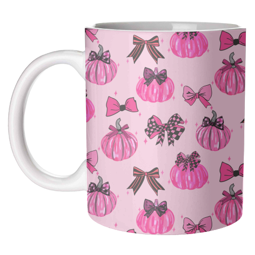 Pink Coquette Pumpkins and Bows Pattern - unique mug by EZbie