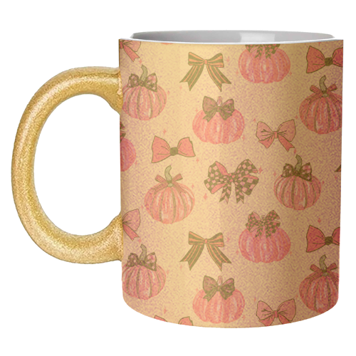 Pink Coquette Pumpkins and Bows Pattern - unique mug by EZbie