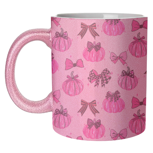 Pink Coquette Pumpkins and Bows Pattern - unique mug by EZbie