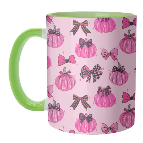 Pink Coquette Pumpkins and Bows Pattern - unique mug by EZbie