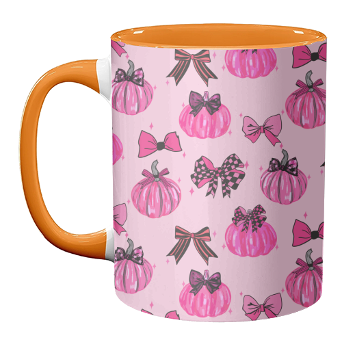 Pink Coquette Pumpkins and Bows Pattern - unique mug by EZbie