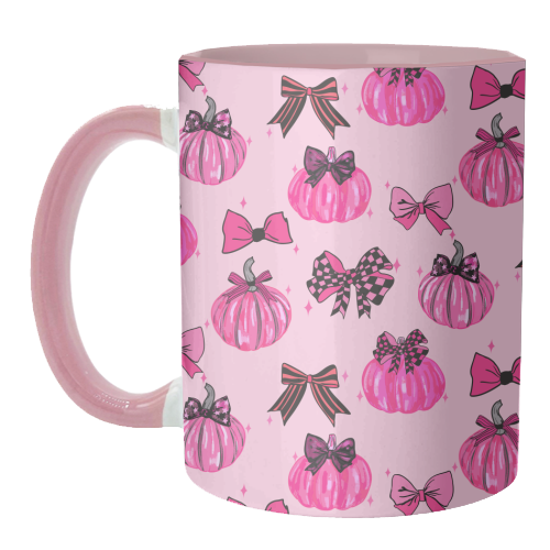 Pink Coquette Pumpkins and Bows Pattern - unique mug by EZbie