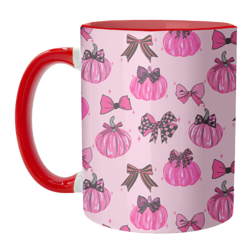 Pink Coquette Pumpkins and Bows Pattern - unique mug by EZbie