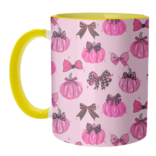 Pink Coquette Pumpkins and Bows Pattern - unique mug by EZbie