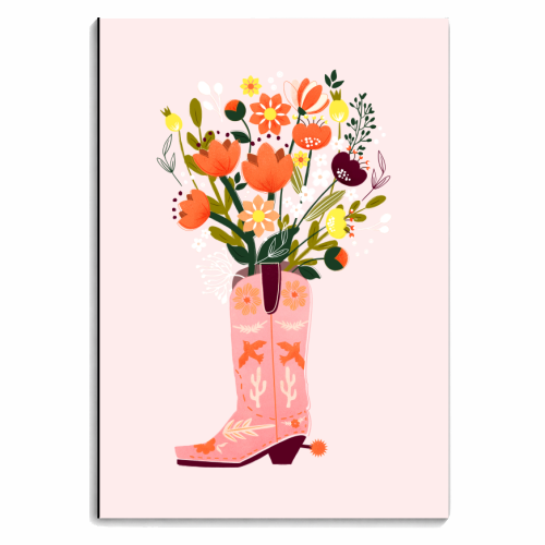 Pink Cowboy Boot and Wild Flower Bouquet - personalised A4, A5, A6 notebook by Ania Wieclaw