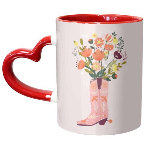 Pink Cowboy Boot and Wild Flower Bouquet - unique mug by Ania Wieclaw