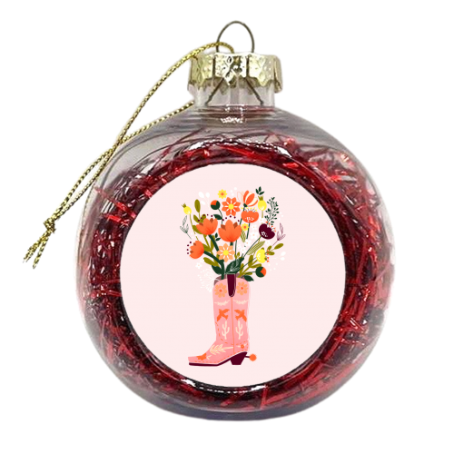Pink Cowboy Boot and Wild Flower Bouquet - xmas bauble by Ania Wieclaw