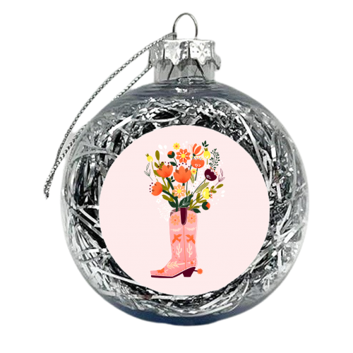 Pink Cowboy Boot and Wild Flower Bouquet - xmas bauble by Ania Wieclaw