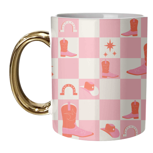 Pink Cowgirl Check Aesthetic - unique mug by EZbie