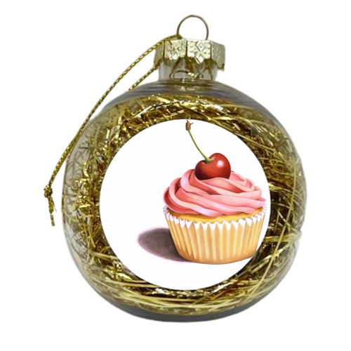 Pink Cupcake with a Cherry on top - xmas bauble by Patricia Shea