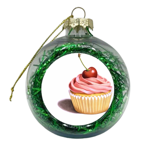 Pink Cupcake with a Cherry on top - xmas bauble by Patricia Shea