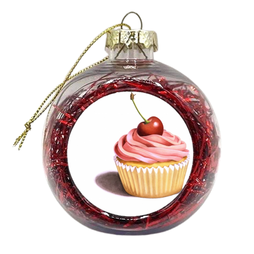 Pink Cupcake with a Cherry on top - xmas bauble by Patricia Shea