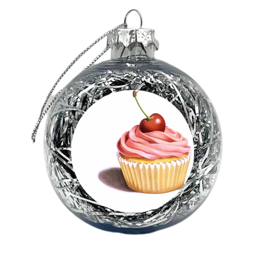 Pink Cupcake with a Cherry on top - xmas bauble by Patricia Shea