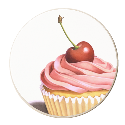 Pink Cupcake with a Cherry on top - personalised beer coaster by Patricia Shea