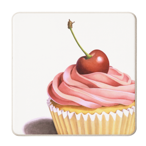 Pink Cupcake with a Cherry on top - personalised beer coaster by Patricia Shea