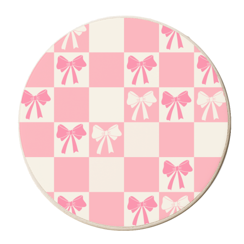 Pink Cute Bow Checkered - personalised beer coaster by EZbie