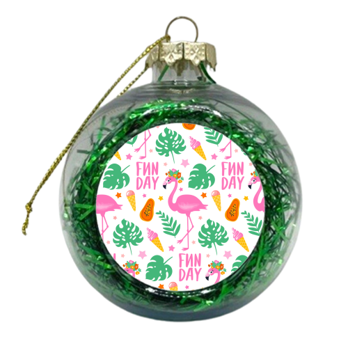 Pink Flamingo Fun Vacation - xmas bauble by Eunice Buchanan