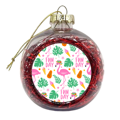 Pink Flamingo Fun Vacation - xmas bauble by Eunice Buchanan