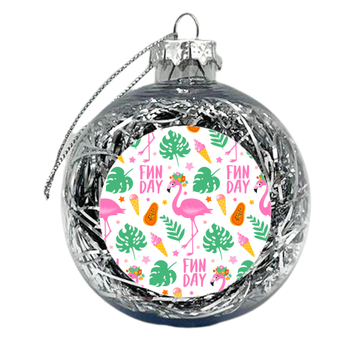 Pink Flamingo Fun Vacation - xmas bauble by Eunice Buchanan