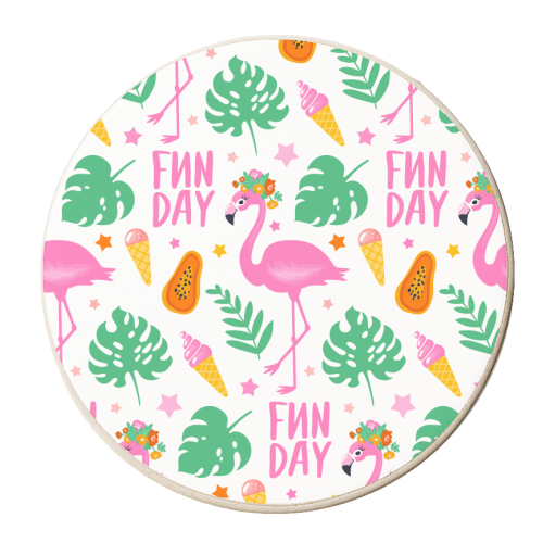 Pink Flamingo Fun Vacation - personalised beer coaster by Eunice Buchanan