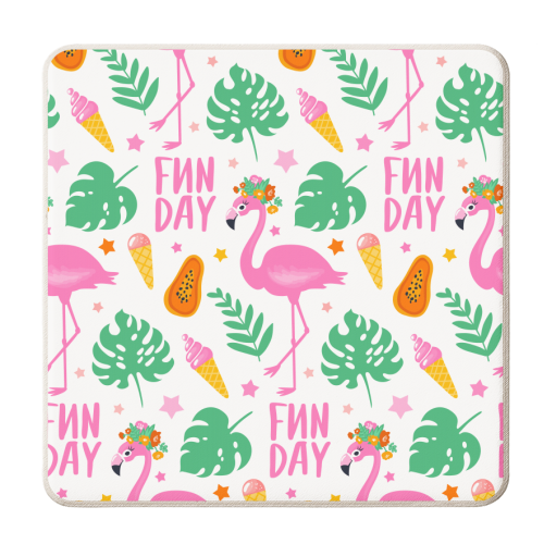 Pink Flamingo Fun Vacation - personalised beer coaster by Eunice Buchanan