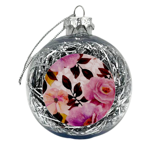 pink florals - xmas bauble by Fiona bennett