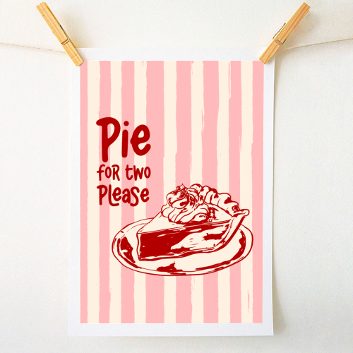 Pink Groovy Stripes Pie for Two Vintage Design - A1 - A4 art print by EZbie