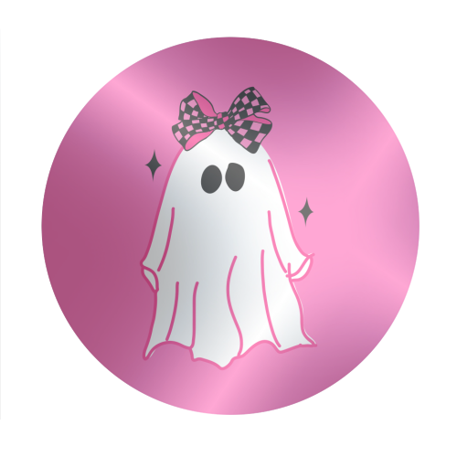 Pink Halloween Ghost - Circle Sticker by EZbie