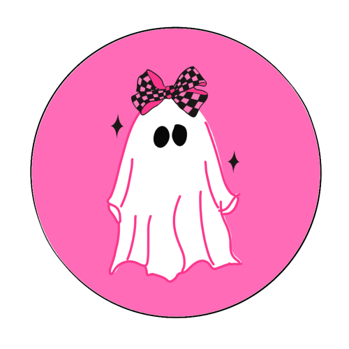 Pink Halloween Ghost - Circle Sticker by EZbie