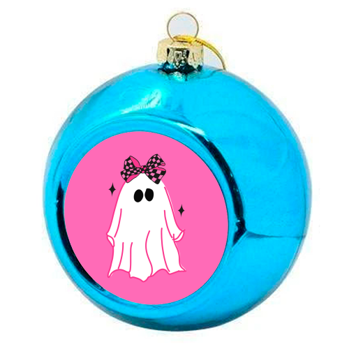 Pink Halloween Ghost - colourful christmas bauble by EZbie