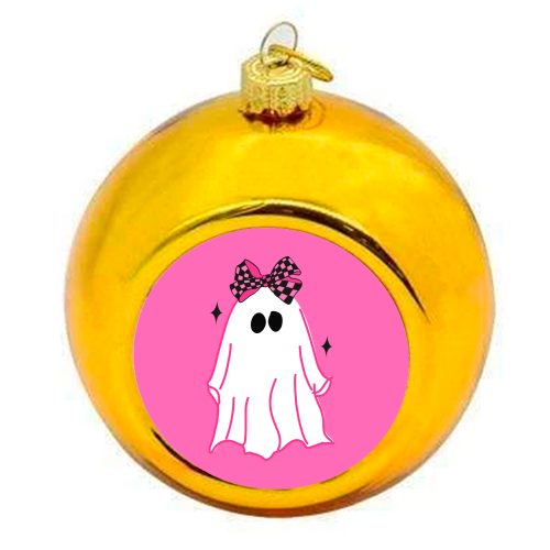 Pink Halloween Ghost - colourful christmas bauble by EZbie