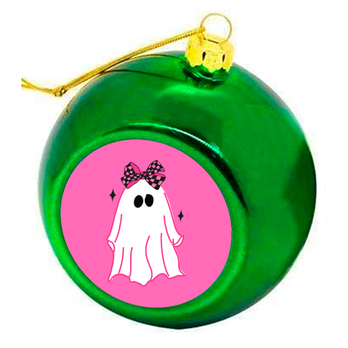 Pink Halloween Ghost - colourful christmas bauble by EZbie