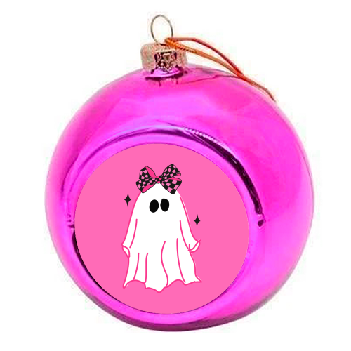 Pink Halloween Ghost - colourful christmas bauble by EZbie