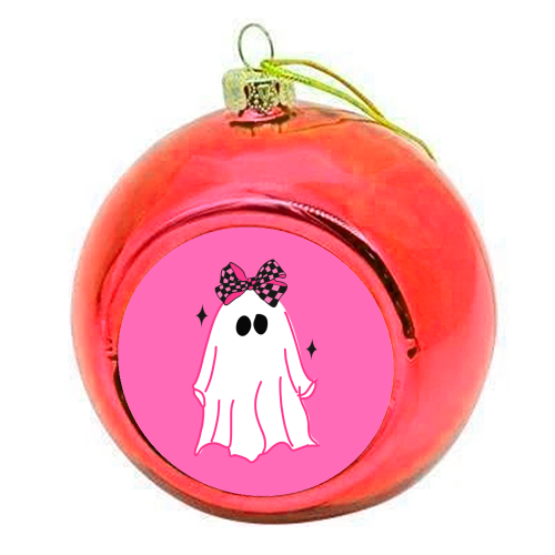 Pink Halloween Ghost - colourful christmas bauble by EZbie