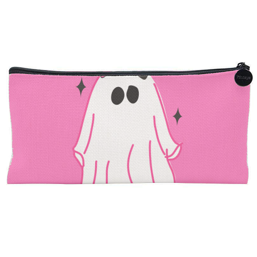 Pink Halloween Ghost - flat pencil case by EZbie