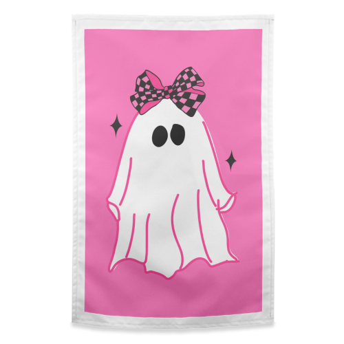 Pink Halloween Ghost - funny tea towel by EZbie