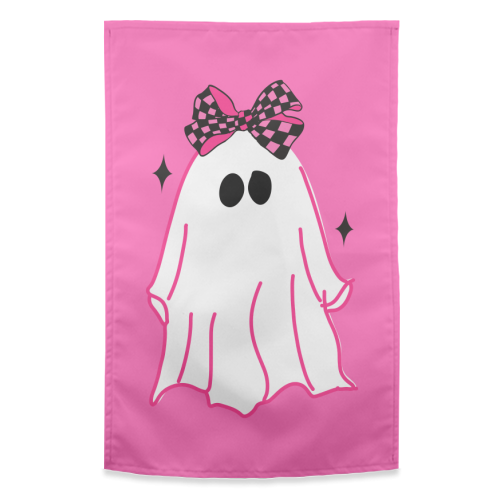 Pink Halloween Ghost - funny tea towel by EZbie