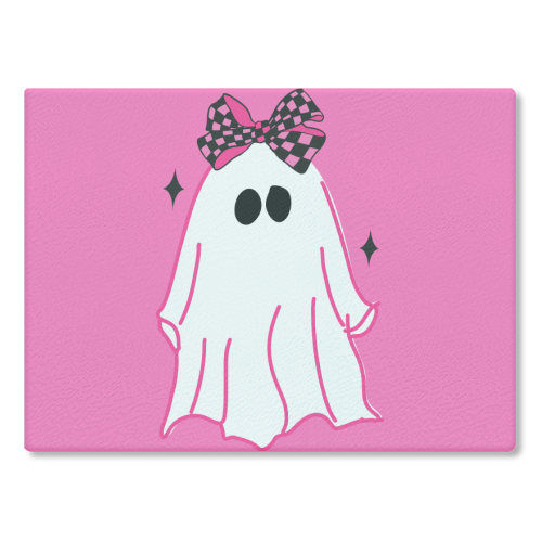 Pink Halloween Ghost - glass chopping board by EZbie