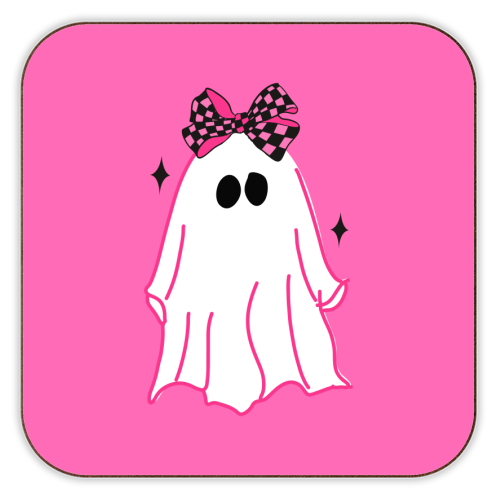 Pink Halloween Ghost - personalised beer coaster by EZbie