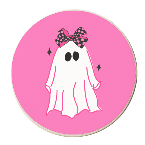 Pink Halloween Ghost - personalised beer coaster by EZbie