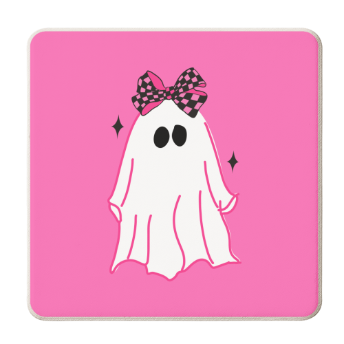 Pink Halloween Ghost - personalised beer coaster by EZbie