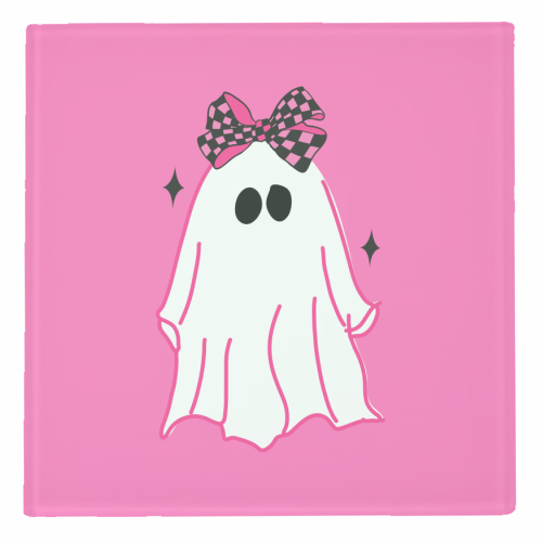 Pink Halloween Ghost - personalised beer coaster by EZbie