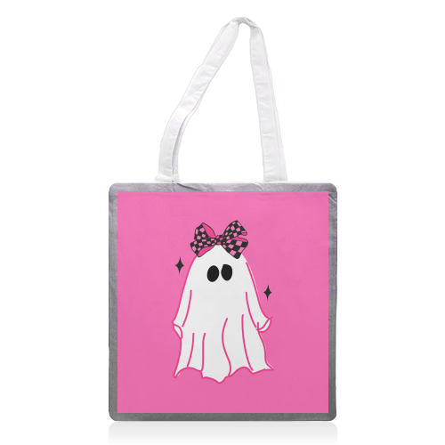 Pink Halloween Ghost - printed canvas tote bag by EZbie
