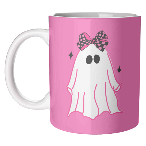 Pink Halloween Ghost - unique mug by EZbie