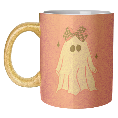 Pink Halloween Ghost - unique mug by EZbie