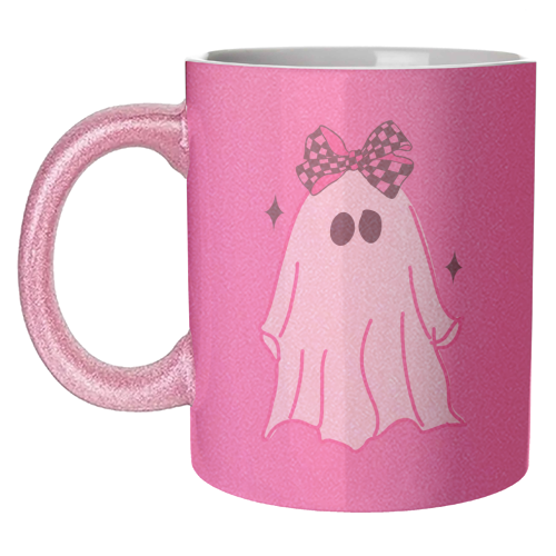 Pink Halloween Ghost - unique mug by EZbie