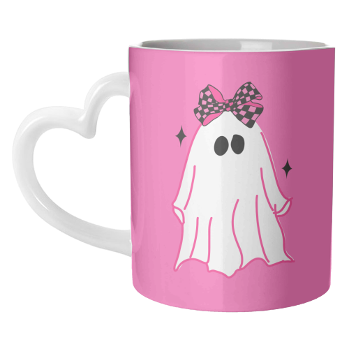 Pink Halloween Ghost - unique mug by EZbie