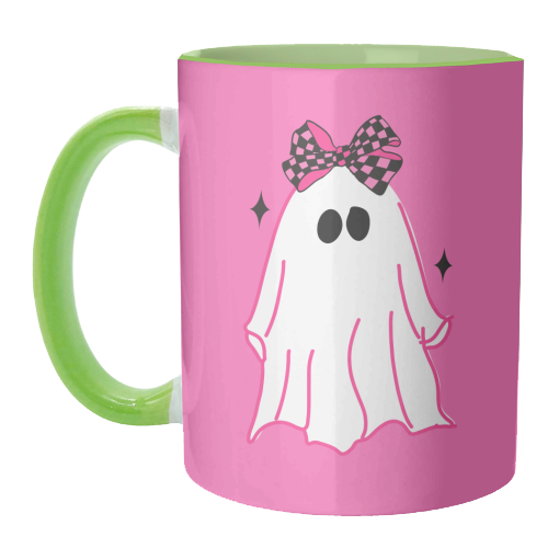 Pink Halloween Ghost - unique mug by EZbie
